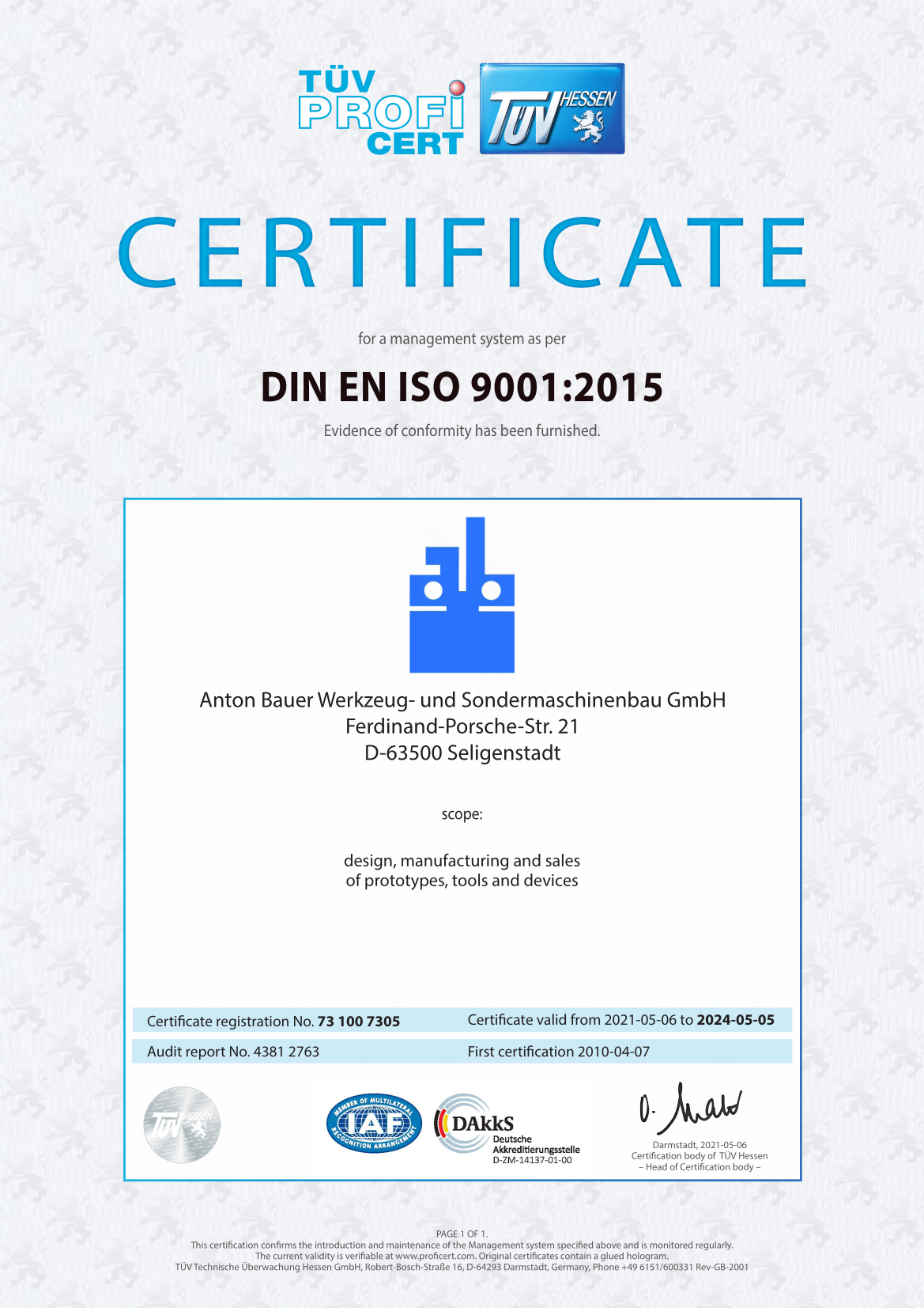 DIN EN ISO 9001:2015 Englisch